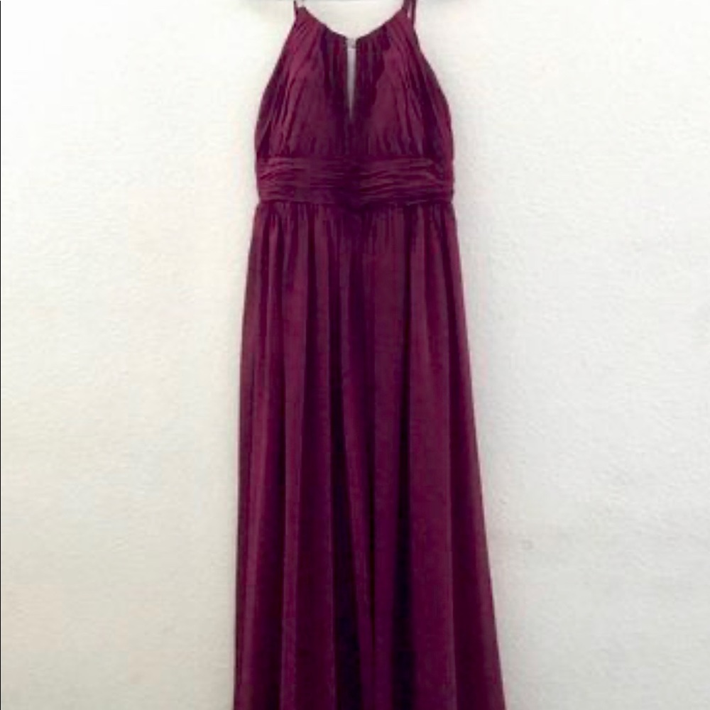 Chiffon Crew Neck Sangria Red Gown